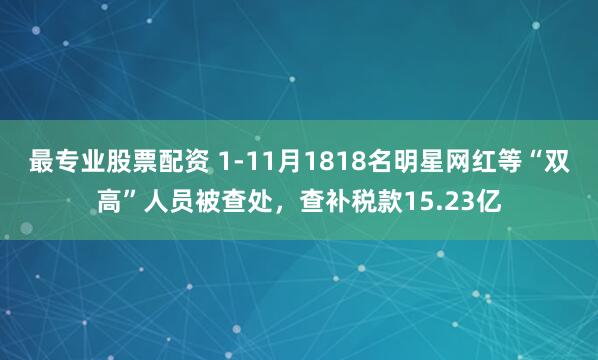 最专业股票配资 1-11月1818名明星网红等“双高”人员被查处，查补税款15.23亿